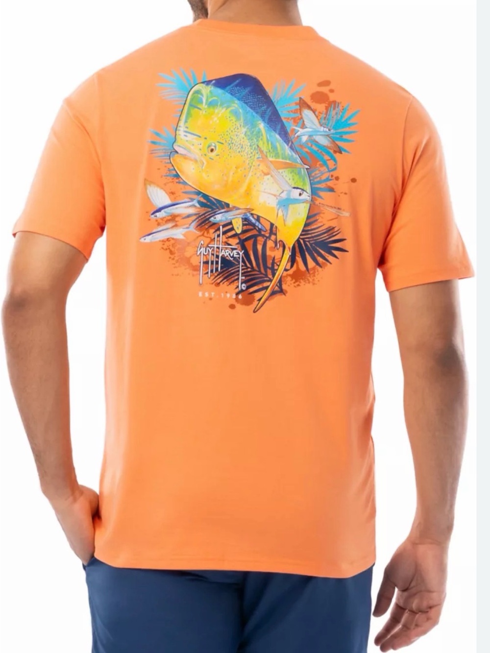 Guy Harvey Orange Mahi Palms Graphic Short Sleeve‎ Tee